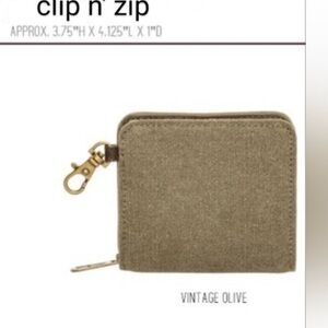Thirty-One Vintage Olive Clip N' Zip Wallet